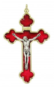 Copertina di 'Croce in metallo dorato con smalto rosso - 6 cm'