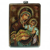 Icona bizantina dipinta a mano "Madre di Dio Jaroslavskaja" - 14x10 cm