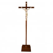 Croce astile in legno con Cristo argentato - dimensioni 183x47 cm
