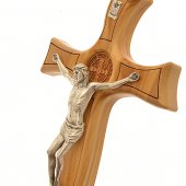 Immagine di 'Croce di San Benedetto in legno d'ulivo e stile moderno - dimensioni 26,5x14 cm'