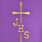 Immagine di 'Coprileggio viola con ricamo JHS e croce'