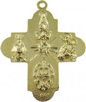 Immagine di 'Croce con quattro Santi in metallo dorato - 3 cm'