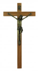 Copertina di 'Crocifisso da parete in legno ulivo con Cristo in metallo ossidato - 30 cm'