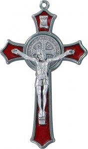 Copertina di 'Croce San Benedetto in metallo ossidato con smalto rosso - 7,5 cm'
