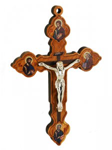 Copertina di 'Croce in legno d'ulivo "Quattro Evangelisti" - altezza 11 cm'