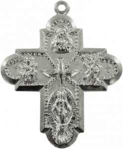 Copertina di 'Croce in metallo ossidato con quattro Santi - 3 cm'