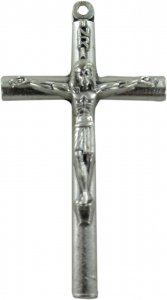 Copertina di 'Croce tondino con Cristo stampato in metallo ossidato - 3,5 cm'