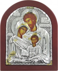 Copertina di 'Icona Sacra Famiglia con riza resinata color argento - 18 x 14,5 cm'