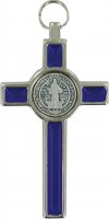 Immagine di 'Croce San Benedetto in metallo nichelato con smalto blu - 8 cm'