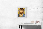 Immagine di 'Quadro "Cristo Pantocratore" con passe-partout e cornice minimal - dimensioni 53x43 cm'