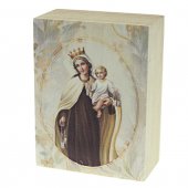 Immagine di 'Scatolina portarosario con rosario in legno di pino "Madonna del Carmelo"'