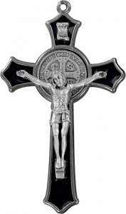 Copertina di 'Croce San Benedetto in metallo nichelato con smalto marrone - 7,5 cm'