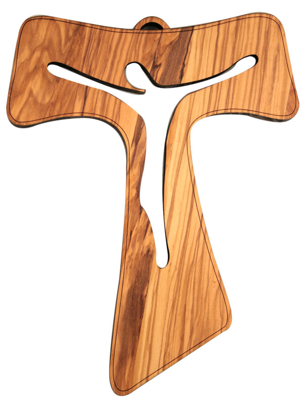 Tau in legno d'ulivo con Cristo inciso - altezza 26 cm, incisione, in legno  d'ulivo, Italia, Croci e crocifissi di medie dimensioni (15 - 50 cm),  Articoli Religiosi 