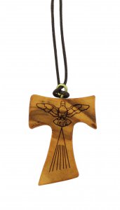 Copertina di 'Tau in legno di ulivo con Spirito Santo inciso e cordoncino (croce di San Francesco d'Assisi) - 3,8 cm'