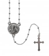 Immagine di 'Rosario San Pio in argento 925 con grani tondi da  1,5 mm su catena con moschettone'