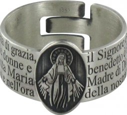Copertina di 'Anello in argento 925 con l'incisa preghiera Ave Maria misura italiana n20 - diametro interno mm 19,1 circa'