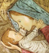 Immagine di 'Quadro Madonna con Bambino quadrato in resina dipinta a mano - Bassorilievo - 7 x 7 cm'
