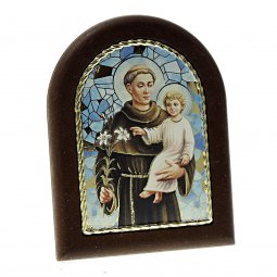 Copertina di 'Iconcina in legno con sfondo a mosaico "Sant'Antonio di Padova" - dimensioni 8x6 cm'