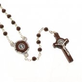 Collana rosario in legno nero con croce di San Benedetto - grani tondi 3 mm