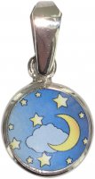 Medaglia Luna e stella in argento 925 e porcellana - 1 cm