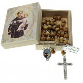Scatolina portarosario con rosario in legno di pino "Sant'Antonio di Padova"
