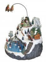 Immagine di 'Villaggio natalizio con slitta renna e lago ghiacciato, movimento, luci, musica (39 x 42 x 36 cm)'