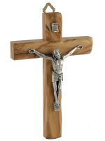 Croce in legno d'ulivo con Cristo in metallo - dimensioni 15x9,5 cm