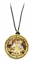 Ciondolo Madonna dei Miracoli in legno ulivo con immagine serigrafata - 3,5 cm