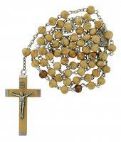 Rosario in legno tondo chiaro da � 6 mm con legatura in metallo