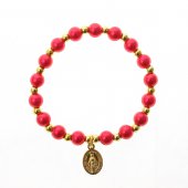 Bracciale rosario elasticizzato color rosso e oro - grani tondi 7 mm