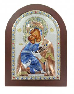 Copertina di 'Icona Madonna di Vladimir greca a forma di arco con lastra in argento - 15 x 20 cm'