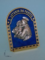 Quadretto arcato Sant'Antonio da Padova con sfondo blu