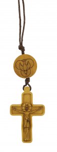 Copertina di 'Croce con medaglione in ulivo con cordone - 9 cm'
