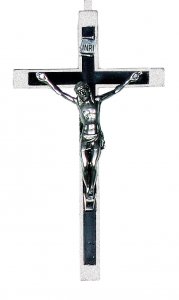 Copertina di 'Croce in metallo nichelato con intarsio nero - 14 cm'