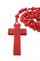 Immagine di 'Rosario economico in legno tondo rosso diametro mm 7 legatura in seta'
