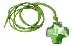 Copertina di 'STOCK:Croce in cristallo swarovski verde con cordoncino'