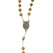 Immagine di 'Collana rosario in legno d'ulivo con croce ghiandata "Ecce crucem domini" - grani 7 mm'