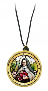 Copertina di 'Ciondolo Santa Teresa di Lisieux in legno ulivo con immagine serigrafata - 3,5 cm'
