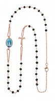 Collana rosario Girocollo in argento 925 bagnato in ora rosa perle nere con croce tau e medaglia Miracolosa in argento