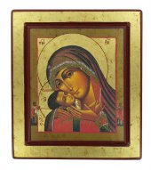 Icona greca in legno "Madonna di Korsun" - 25 x 22 cm