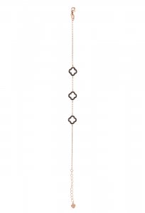 Copertina di 'Braccialetto con tre quadifogli con strass blu in argento 925 con bagno in oro rosa'