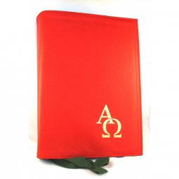 Copertina di 'Copri messale in pelle per nuovo messale 2020 "Alfa e omega" - colore rosso'