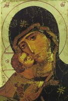 Immagine di 'Icona Volto della Tenerezza, Madonna di Vladimir, produzione greca su legno - 25,5 x 19 cm'