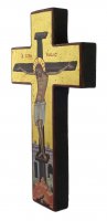 Immagine di 'Croce icona Cristo morente, produzione greca in legno e sfondo foglia oro - 21,5 x 13 cm'