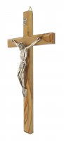 Immagine di 'Crocifisso da parete in legno ulivo con Cristo in metallo ossidato - 20 cm'