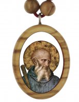 Immagine di 'Portachiavi San Benedetto con decina e medaglia in ulivo'