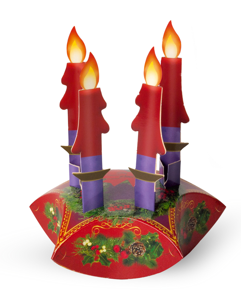 Confezione componibile in cartoncino con corona e candele dell
