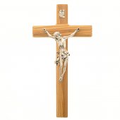 Croce in legno d'ulivo e metallo argentato - altezza 27 cm