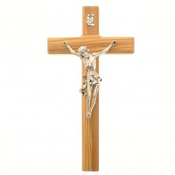 Copertina di 'Croce in legno d'ulivo e metallo argentato - altezza 27 cm'
