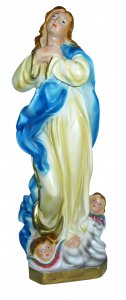 Copertina di 'Statua Madonna del Murillo Vergine Assunta in gesso madreperlato dipinta a mano - 30 cm'